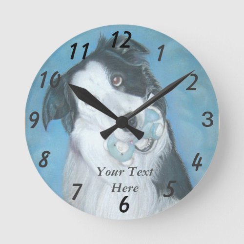 dog portrait of cute border collie dog round clock