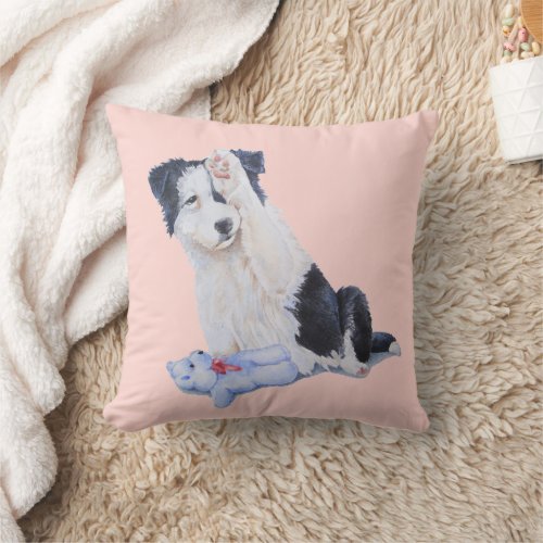 dog portrait of cute border collie puppy throw pillow