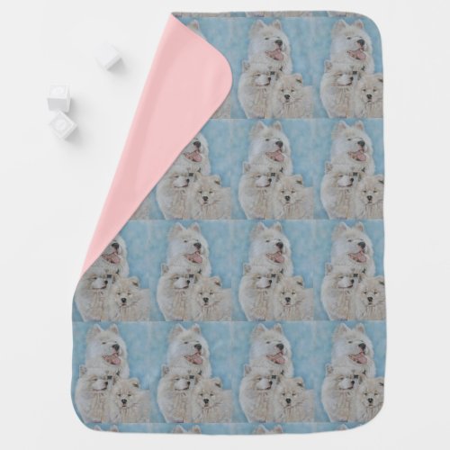 dog portrait of white long coat akita  swaddle blanket