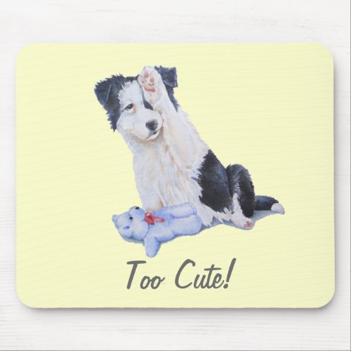 dog portrait painting of cute border collie puppy mouse pad