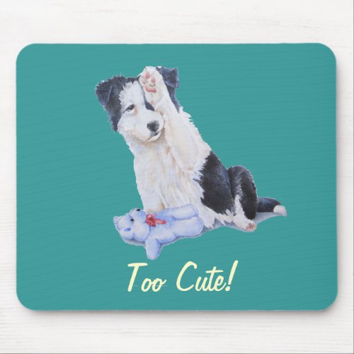 dog portrait painting of cute border collie puppy mouse pad