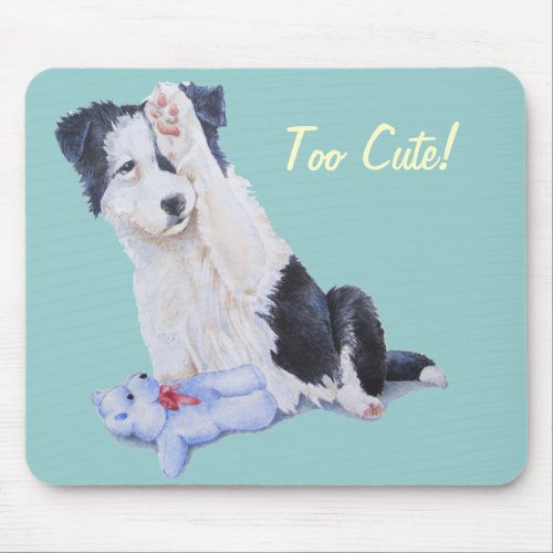 dog portrait painting of cute border collie puppy mouse pad