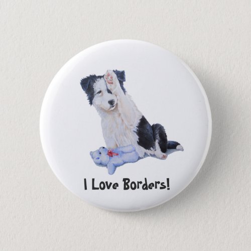 dog portrait painting of cute border collie puppy pinback button