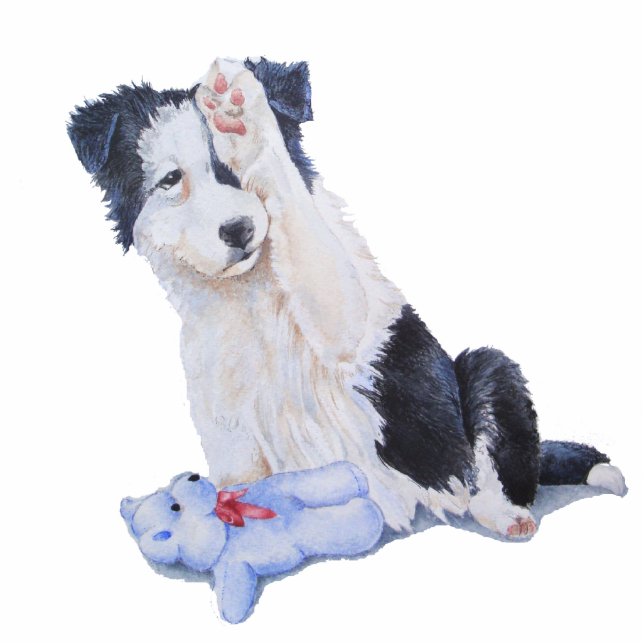 dog portrait painting of cute border collie puppy statuette (Front)