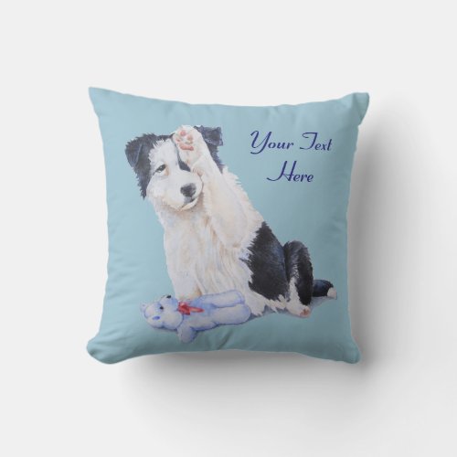dog portrait painting of cute border collie puppy throw pillow