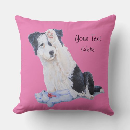 dog portrait painting of cute border collie puppy throw pillow