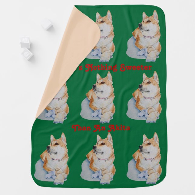 dog portrait painting of red japanese akita swaddle blanket (In Situ)