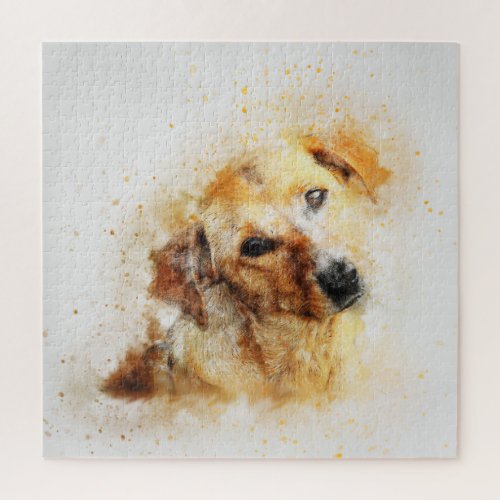 Dog Portrait Pet Art Abstract Vintage Watercolor P Jigsaw Puzzle
