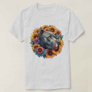 Dog Portrait Surrounded by Vibrant Sunflowers T-Shirt