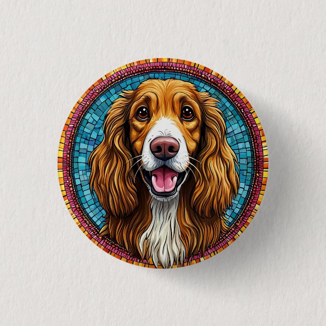Dog Portrait with Mosaic-Inspired Background Button (Front)