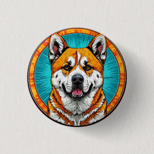 Dog Portrait with Mosaic-Inspired Background Button