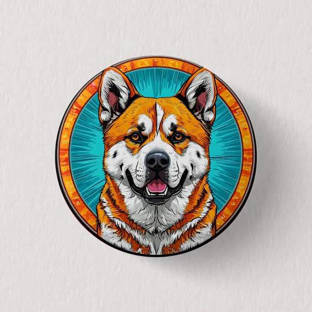 Dog Portrait with Mosaic-Inspired Background Button (Front)