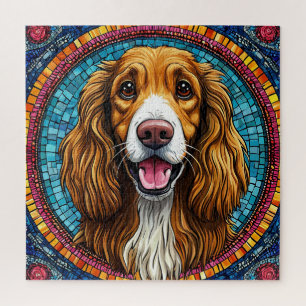 Dog Portrait with Mosaic-Inspired Background Jigsaw Puzzle