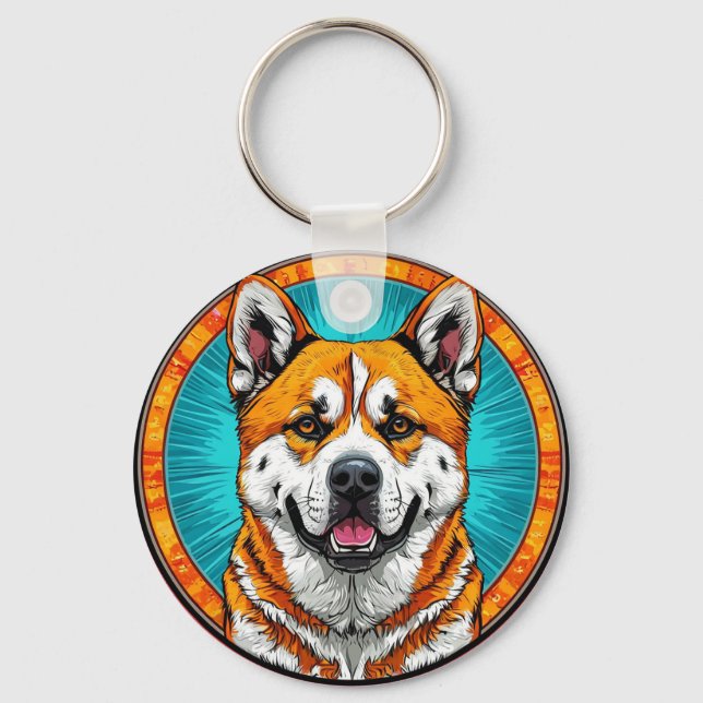 Dog Portrait with Mosaic-Inspired Background Keychain (Front)