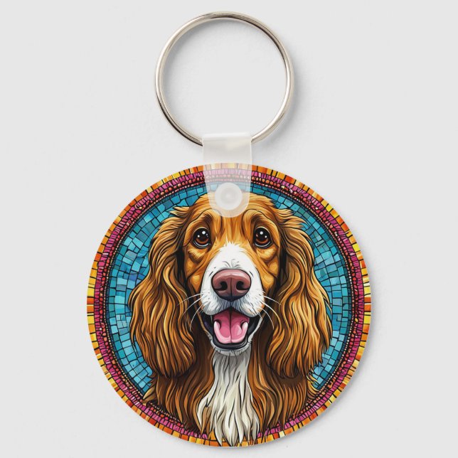 Dog Portrait with Mosaic-Inspired Background Keychain (Front)