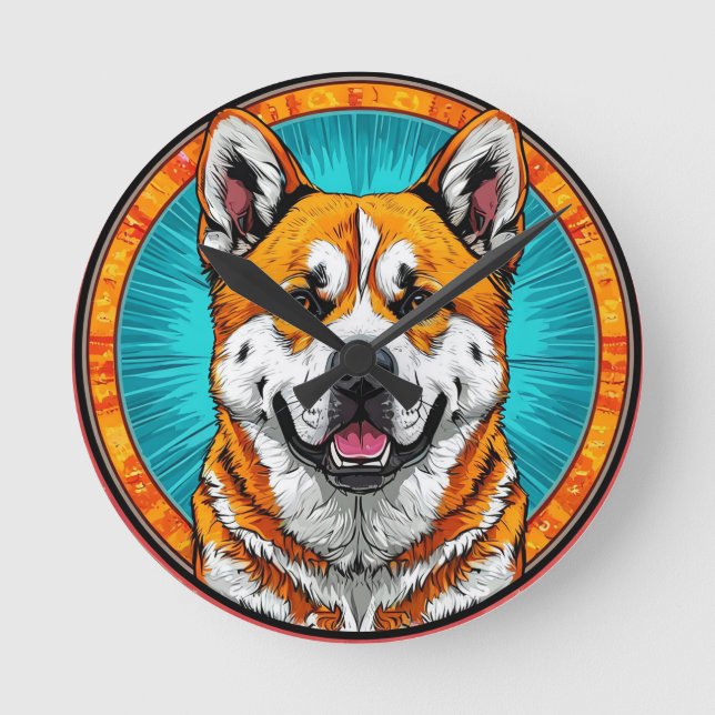 Dog Portrait with Mosaic-Inspired Background Round Clock (Front)