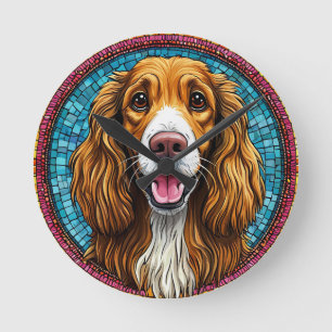Dog Portrait with Mosaic-Inspired Background Round Clock