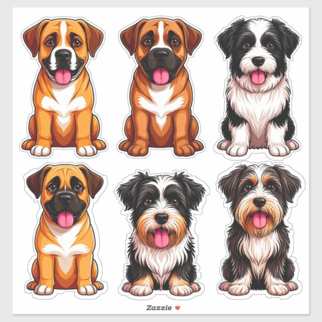 Dog Portraits Detailed Art of Various Breeds Sticker (Sheet)