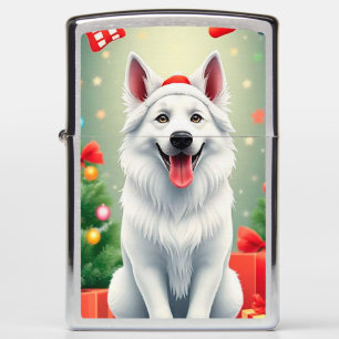 Dog Posing Among Festive Christmas Decorations Zippo Lighter