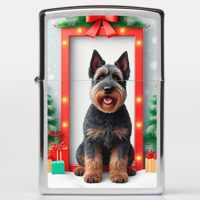 Dog Posing Among Festive Christmas Decorations Zippo Lighter (Front)