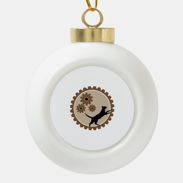 dog powered cage with wheels   ceramic ball christmas ornament (Front)