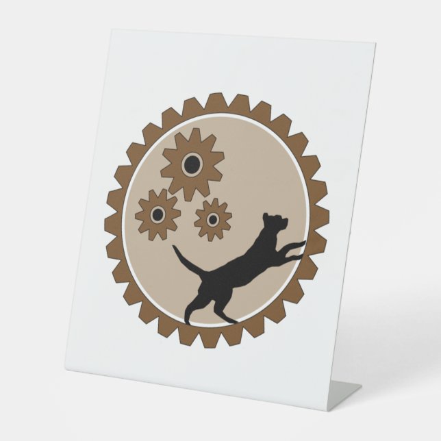 dog powered cage with wheels   pedestal sign (Front)