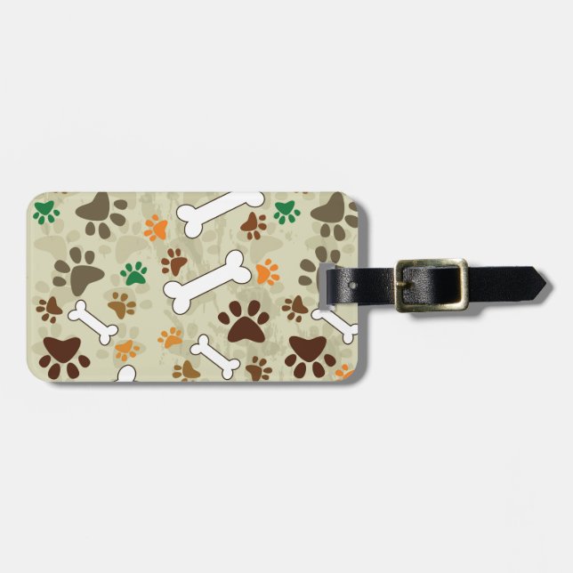 dog pows and bone luggage tag (Front Horizontal)