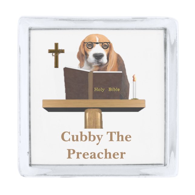 Dog Preacher Silver Finish Lapel Pin (Front)
