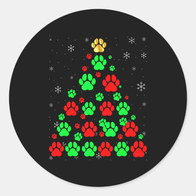Dog Print Christmas Tree Funny Dog Lovers Christma Classic Round Sticker (Front)