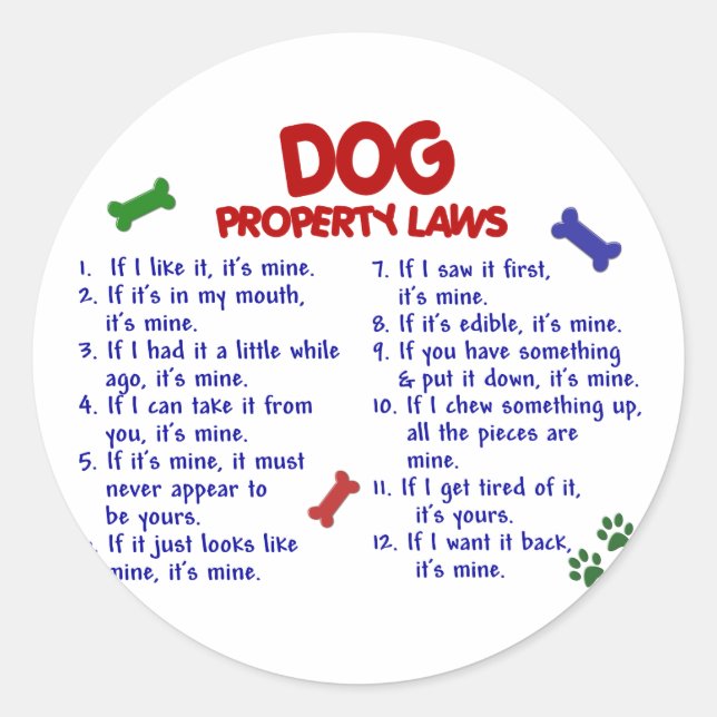 DOG Property Laws 2 Classic Round Sticker (Front)