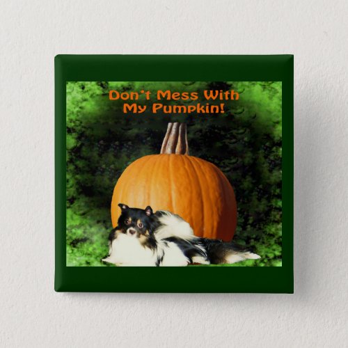 Dog Protecting Large Pumpkin Halloween Button