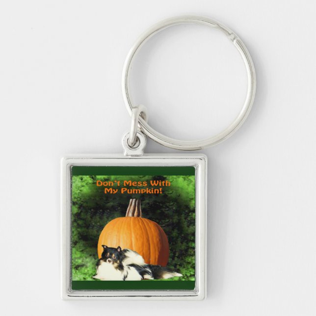Dog Protecting Large Pumpkin Keychain (Front)