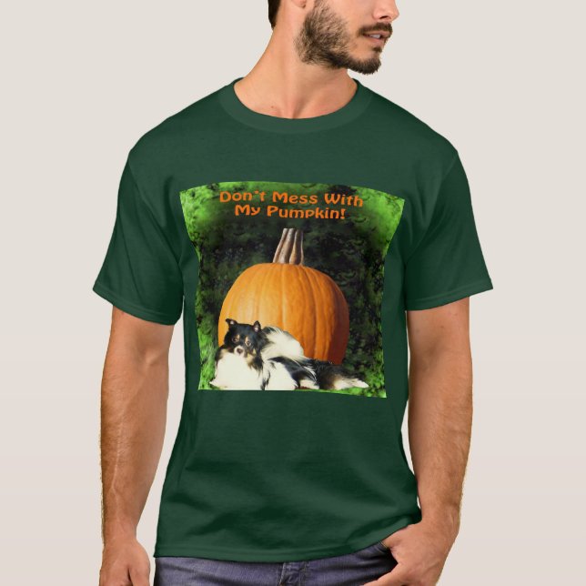 Dog Protecting Large Pumpkin T-Shirt (Front)