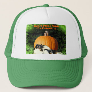 Dog Protecting Large Pumpkin Trucker Hat