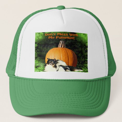 Dog Protecting Large Pumpkin Trucker Hat