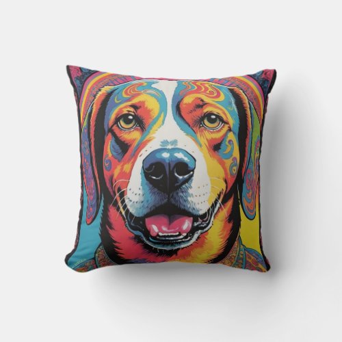 Dog psychadelic throw pillow