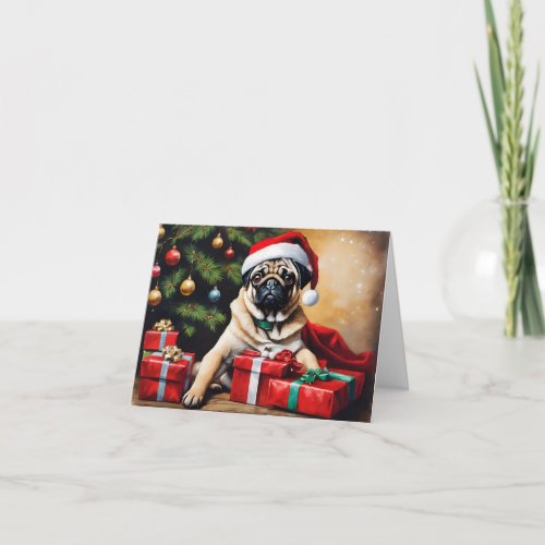 Dog Pug Christmas Card