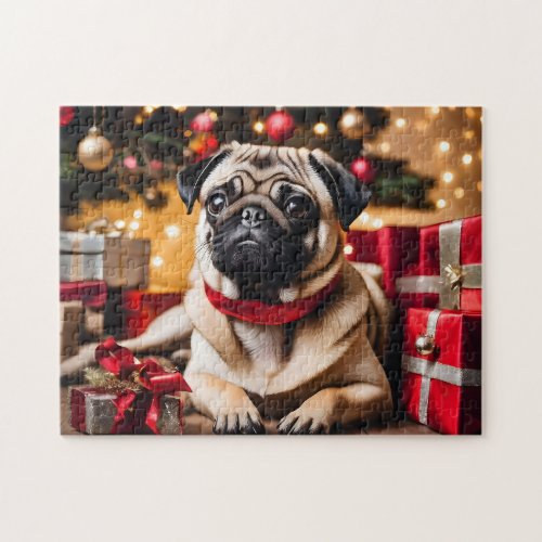 Dog Pug Christmas Jigsaw Puzzle