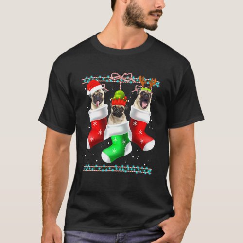 Dog Pug Christmas Socks Xmas Pajama Pet Puppy T-Shirt