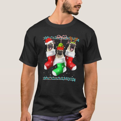 Dog Pug Christmas Socks Xmas Pajama Pet Puppy T-Shirt