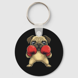 Dog Pug Dressed As A Boxer Funny Boxing Keychain