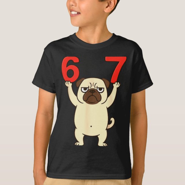Dog Pug Funny 67 Meme Six Seven  T-Shirt (Front)