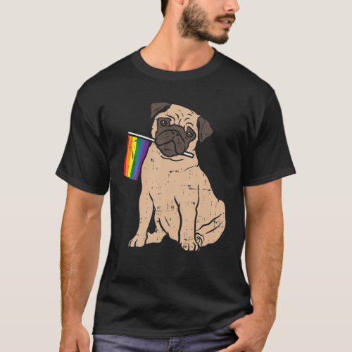 Dog Pug Rainbow Flag Gay Pride LGBT Animal Pet Lov T_Shirt