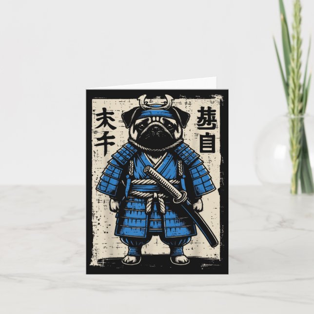 Dog Pug Samurai Funny Japanese Warrior Art Men Wom Card (Front)
