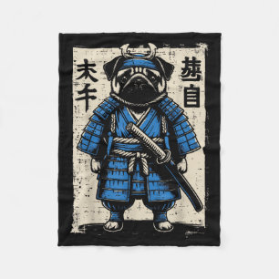 Dog Pug Samurai Funny Japanese Warrior Art Men Wom Fleece Blanket