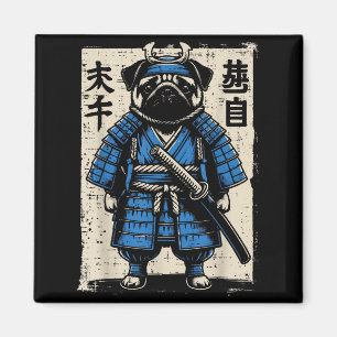 Dog Pug Samurai Funny Japanese Warrior Art Men Wom Magnet