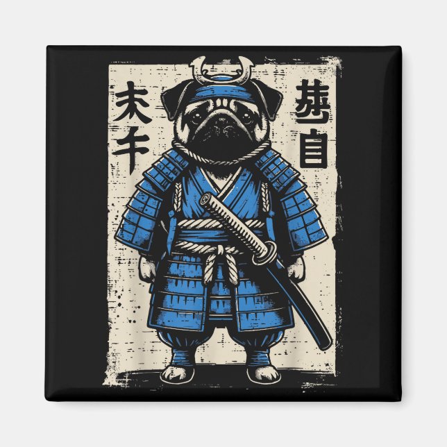 Dog Pug Samurai Funny Japanese Warrior Art Men Wom Magnet (Front)