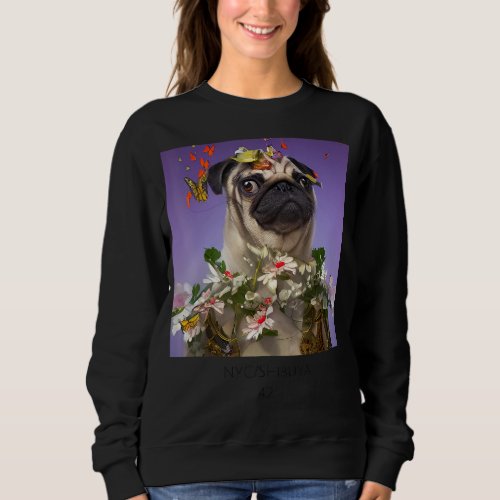 Dog  pug wearing flowers sweatshirt