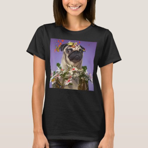 Dog  pug wearing flowers T_Shirt