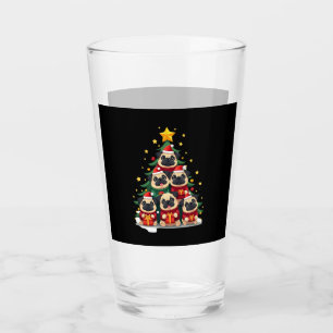 Dog Pugs Christmas Tree Cute Xmas (1) Glass